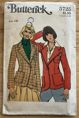 VTG Butterick Pattern 5725 Misses’ Jacket Size 18 Cut Complete - Image 1 of 4