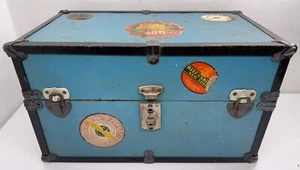 Vintage 1950’s Doll Wardrobe Steamer Trunk Travel Chest Blue Metal International - Picture 1 of 24