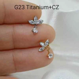 10pc Body Jewelry 16G G23 Titanium CZ Lip Labret Bar Ear Helix Tragus Rook Stud - Picture 1 of 9