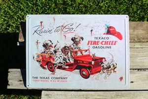 Texaco Fire-Chief Gasoline Embossed Tin Metal Sign - Gas Station - Dalmatians - Picture 1 of 5