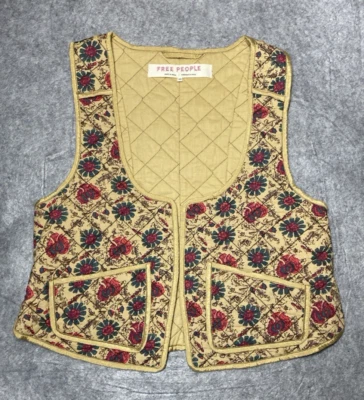 Free People 绗缝背心女式超小号棕褐色花卉 — 第 1/4 张图片