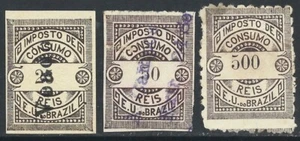 Brazil 1899 Revenue CONSUMO Small Group Brown issue for Local Products 3 diff. - Picture 1 of 2
