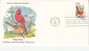 USA 1982. FDC STATE BIRDS & FLOWERS VIRGINIA CARDINAL FLOWERING DOGWOOD - Picture 1 of 1