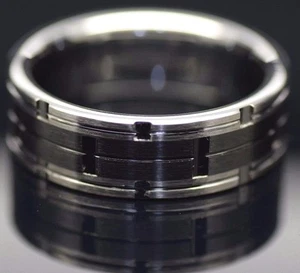 Anillo combinado de carburo de tungsteno para hombre cepillado con banda de incrustación de cerámica negra 8 mm - Imagen 1 de 3