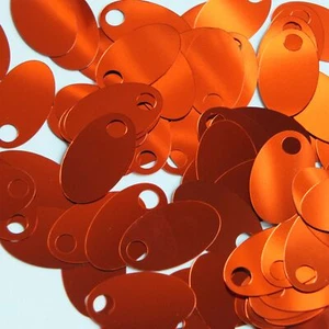 Large Hole Oval Sequin 1.25" Deep Rich Orange Shiny Metallic Made in USA - Bild 1 von 2