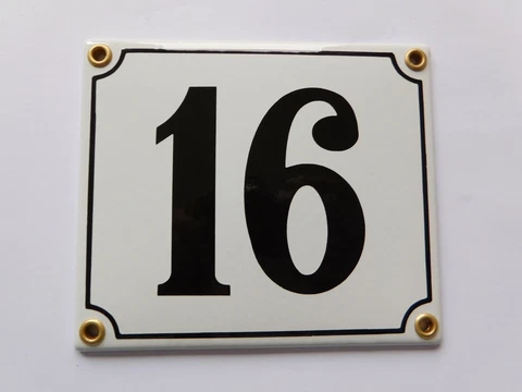 Old German White Enamel Porcelain Metal House Door Number Street Sign / Plate 16 Cover