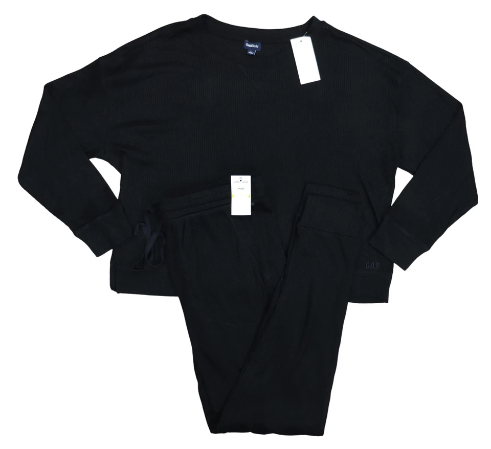 Gap GapBody Women's 2-Pc Packaged Long-Sleeve Jogger Pajamas Set Black LARGE