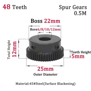 0.5 Mod Spur Gears Steel Pinion Gears 48T Metal Spur Transmission Gear 45 Steel - Picture 1 of 9