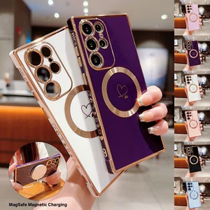 Funda protectora Mag Safe enchapada en corazón para niñas para Samsung Galaxy S25 Ultra S24+ S23 FE - Imagen 1 de 28