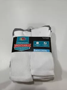 Fruit Of The Loom Men's Breathable Crew Socks White, 6 Pack, Size 6-12 - Picture 1 of 2