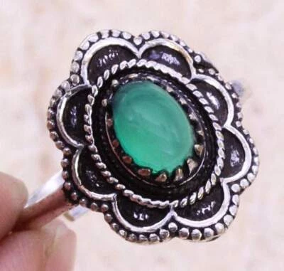Anillo hecho a mano enchapado en plata 925 de ónix verde de EE. UU. talla 6,75 étnico Foto 1 de 3