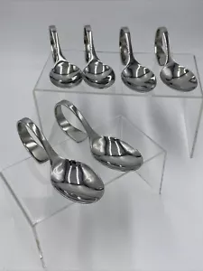WMF Cromargan Germany Happy Spoons Stainless Soup Spoons Large Curved Set Of 6 - Picture 1 of 5