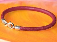 Mens/Ladies 5mm Nappa Leather Bracelet-925 Sterling Silver Clasp-Red-Handmade