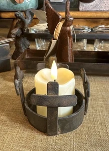 XXRARE Jan Barboglio CANDLE HOLDER IRON CROSS hand forged 3"X3" RETIRED unique!! - Picture 1 of 19