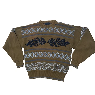 GENERRA Vintage 90s Sweater Men M Brown Preppy Western Paisley Floral Retro Knit - Image 1 of 4