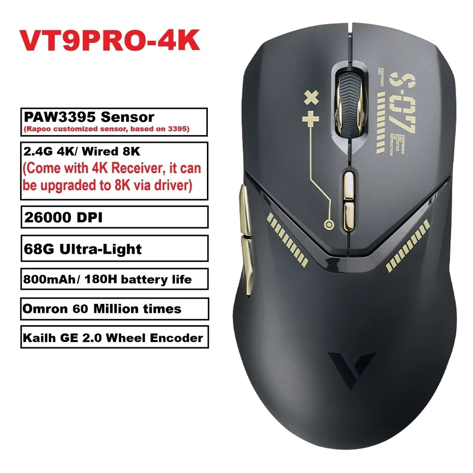 Rapoo VT9Pro Wireless Gaming Mouse – PAW3398, 26 000 DPI, 68 g, 160 h Battery - Image 1 of 4