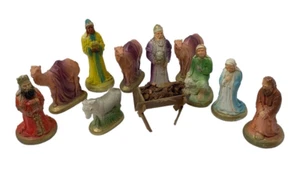 Vintage 11 Piece 1940's Miller? Painted Chalkware Christmas Nativity Set *READ* - Picture 1 of 13