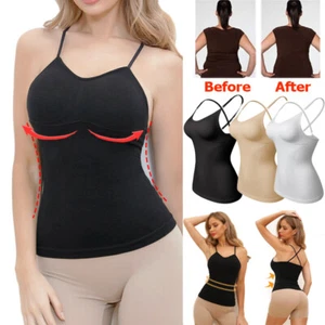 Women Camisole Built in Bra Adjustable Spaghetti Cami Tank Top Compression Vest - Picture 1 of 32