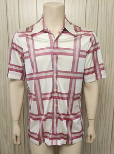 1970s men's shirt L short sleeve geometric nylon disco Damon - Picture 1 of 7