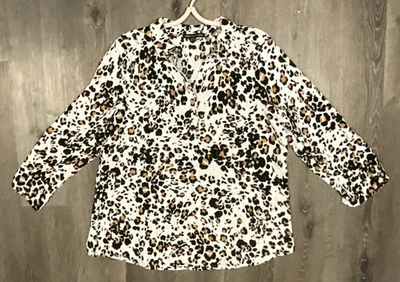 Blusa túnica para mujer Adrienne Vittadini con estampado de leopardo cuello en V popover talla XL Foto 1 de 4