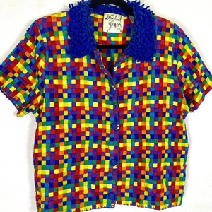 Vintage Michael Simon RARE 1997 Colorful Short Sleeve Sweater Size Medium Art - Picture 1 of 10