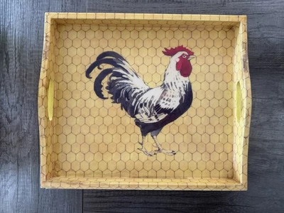 Bandeja para servir Fitz and Floyd diseño gallo con asas amarilla Foto 1 de 4