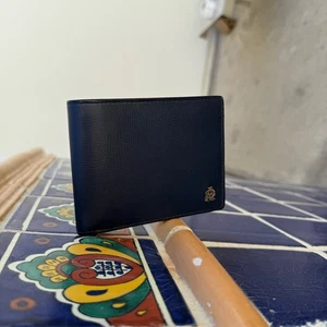 Dunhill Belgrave Navy Yellow Leather Bi Fold Wallet With Coin Pouch L2T732N EUC - Picture 1 of 7