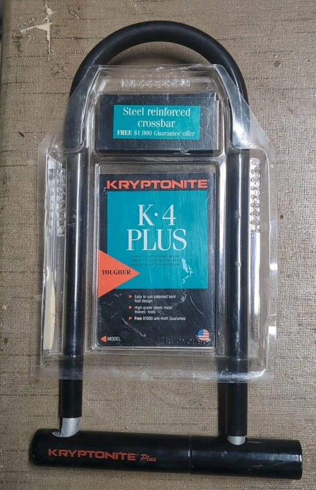 New Kryptonite K4 Plus LS Bicycle Bike U Lock W/ 2 Barrell Keys  4" x 11½"  - Image 1 of 4