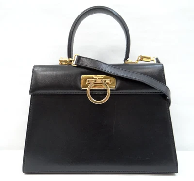 Salvatore Ferragamo Gancini Hand Shoulder Bag Leather 2way Black 71220080200 N - Image 1 of 4