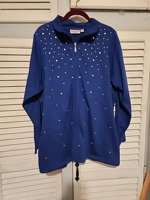 Quacker Factory  Womens ROYAL BLUE FAUX PEARL Zip Front Pockets VGUC SIZE 1X - Image 1 of 4