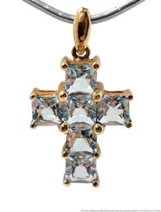 Stunning Solid Yellow Gold 1.08ctw Aquamarine Cross Pendant Charm - Picture 1 of 6