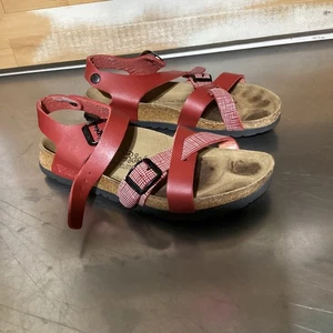 Birkenstock Birki's Lillie Sandalen rot kariert Riemchen Gr. 37 Knöchelschnalle - Bild 1 von 6