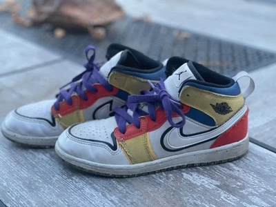 Youth Kids NIKE AIR JORDAN Sz 3Y - 1 Mid SE (GS) "Canvas" White Yellow Orange - Image 1 of 4