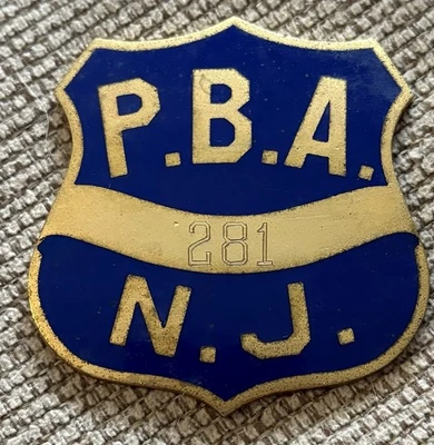 RARE! Obsolete N.J. PBA Badge Emblem Police Benevolent Association Enamel Blue - Image 1 of 4