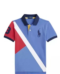NWT POLO Ralph Lauren Classic Boys Polo Shirt White Blue Striped Size 7/49-55 LB - Picture 1 of 5