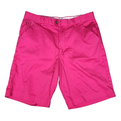 Royal & Awesome 短裤男式 34x9 热粉色高尔夫斜纹布弹力轻便学院风 — 第 1/4 张图片
