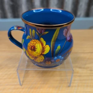 MacKenzie Childs Flower Market Lapis Blue Enamel Handled Coffee Tea Mug Cup 16oz - Picture 1 of 6