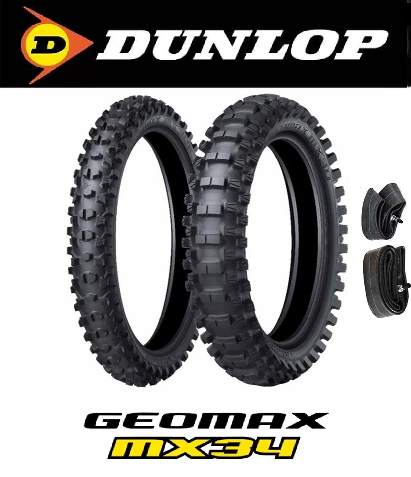 DUNLOP MX34 GEOMAX 80/100-21 & 120/90-19 TIRE SET+TUBES SUZUKI RM250 450 92-21 - Image 1 of 2