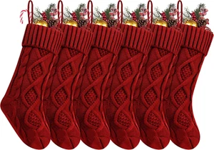 Christmas Stockings, 6 Pack 18 Inches Large Size Cable Knitted Stocking Gifts & - Picture 1 of 7