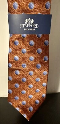 NUEVA Corbata de Diseñador Stafford Para Hombre de Seda Cobre y Lunares Azules Foto 1 de 3
