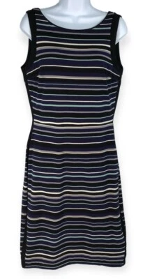 Vestido recto White House Black Market WHBM para mujer 10 sin mangas a rayas azul marino Foto 1 de 4