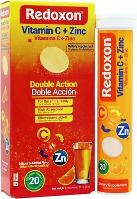Redoxon Vitamina C + Zinc, Vitamina C y Zinc, 20 Comprimidos Efervescentes, 2.82 Oz Foto 1 de 4