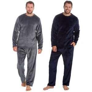 Mens Fleece Pyjamas Warm PJs Lounge Nightwear Pyjama Set - Picture 1 of 7