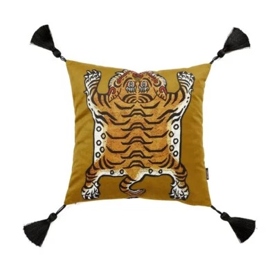 Contemporary Digital Printed Tiger Velvet Decorative Pillow - Image 1 of 4