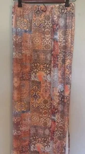 Maxi Skirt Boho Orange Floral Block Side Slit Elastic Waist - Picture 1 of 2