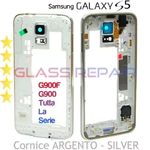 FRAME TELAIO POSTERIORE CORNICE ARGENTATA SILVER x SAMSUNG GALAXY S5 G900F I9600 - Foto 1 di 8