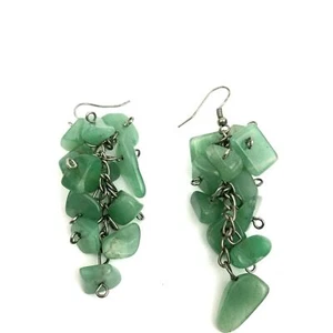 Natural Green Quartz Cluster Earrings Silver Tone Metal Hook Style Jewelry Boho - Picture 1 of 9