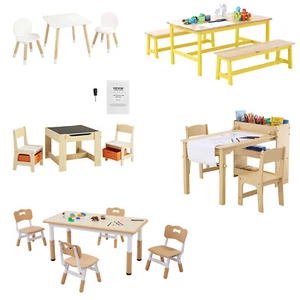 Kids Table and 2/4 Chairs/Bench Set Wooden/Toddler/Height Adjustable Craft - Picture 1 of 62