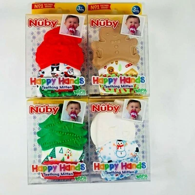 Nuby Happy Hands Holiday Soothing Teething Mitten -Pick 1 - Snowman Christmas - Image 1 of 4