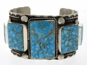 Natürliches Birdseye Kingman türkisreihiges Armband von Navajo Künstler Guy Hoskie - Bild 1 von 5